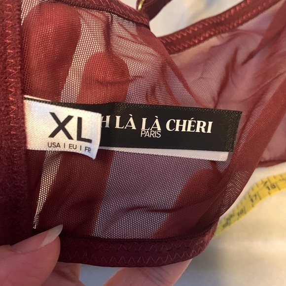 Oh la la Cheri Paris  Nicole eyelash lace burgundy black size XL wired cup bra - Picture 8 of 11